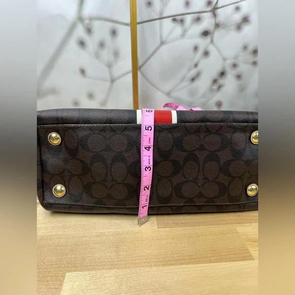 Coach Signature Stripe Red and White Center Stripe Nancy Satchel - Picture 12 of 14